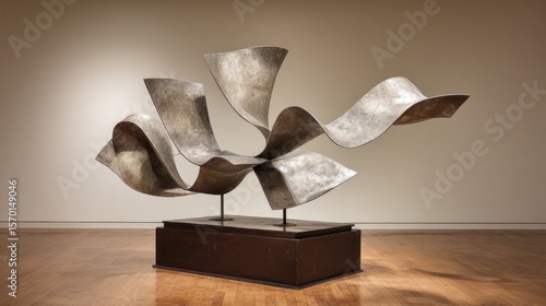 Abstract metal sculpture on a pedestal