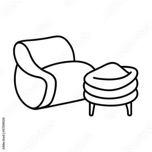 Soft cushion blanket therapy room setting line art Vector illustration