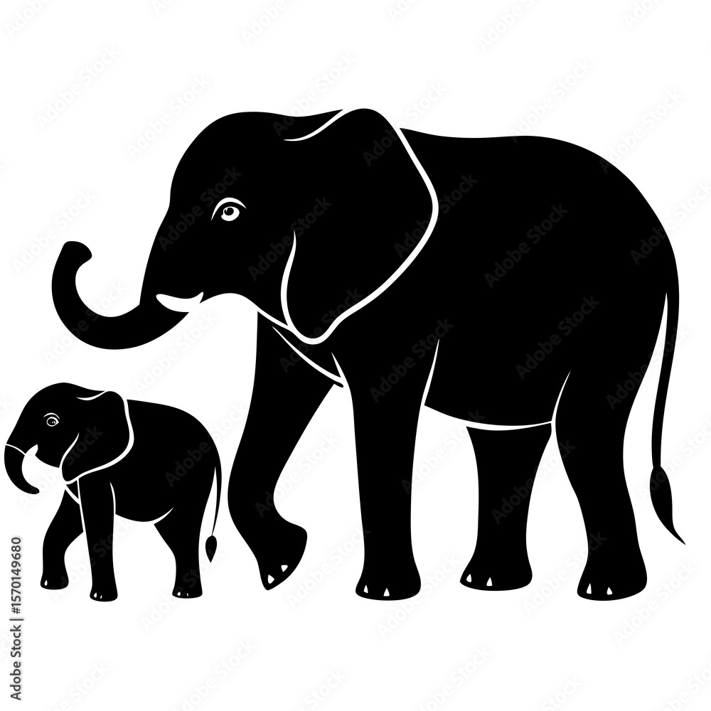 Fototapeta premium Elephant with Baby in Silhouette