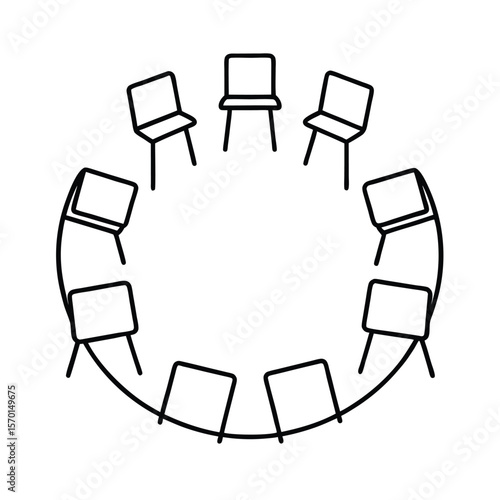 Support group circle chairs setup clean outline Vector illustration
