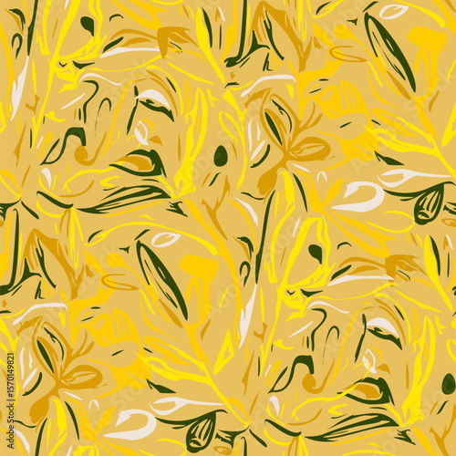 Seamless pattern  with flowers in doodle style. Vector illustration.
