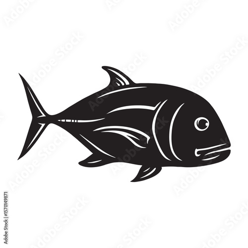 silhouette photo of giant trevally with white background