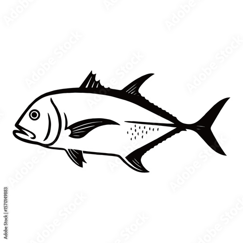 silhouette photo of giant trevally with white background