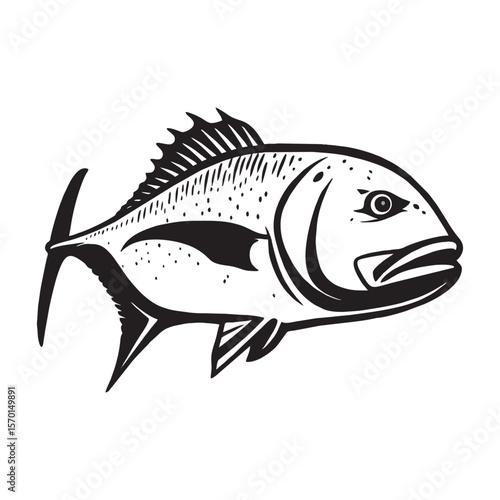 silhouette photo of giant trevally with white background