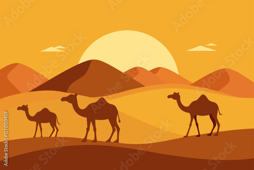Camels in the Desert Landscape