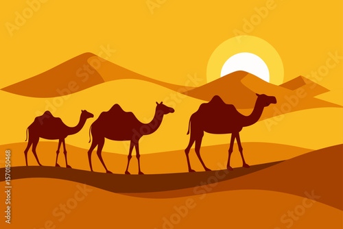 Camels in the Desert Landscape