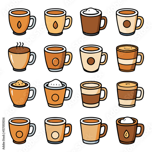 Various Coffee Cups With Different Toppings drinks