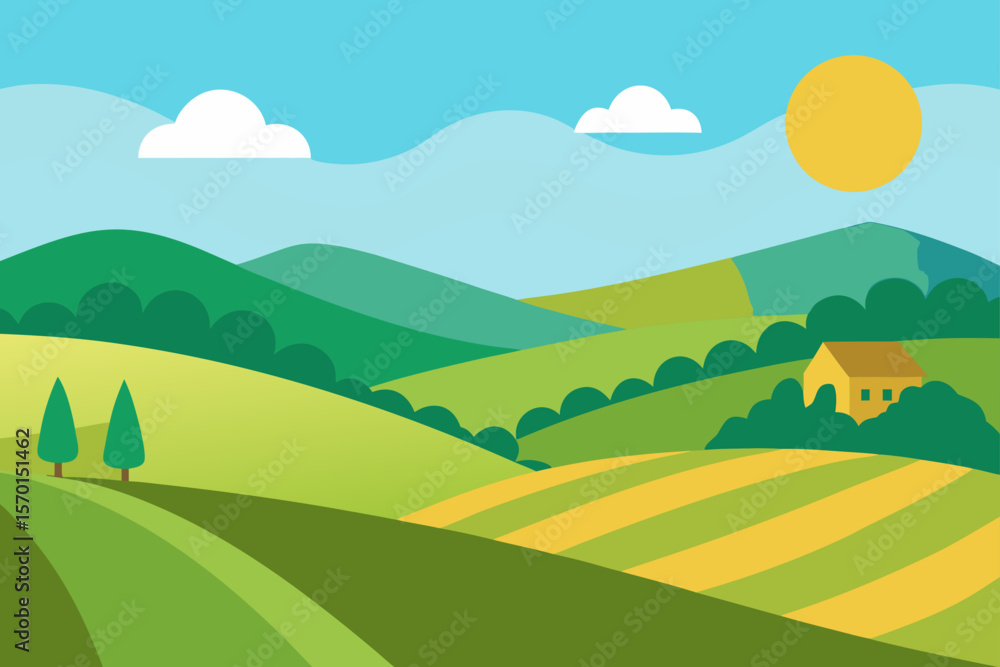 Serene Rolling Hills Landscape A Vibrant Summer Countryside Scene Serene Rolling Hills Landscape A Vibrant Summer Countryside Scene