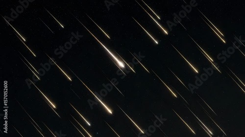 Streaking Meteor Shower with Brilliant Trails Against a Night Sky