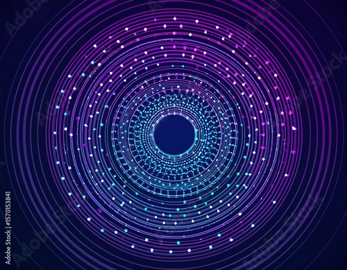 circular lines with dots purple to blue gradient on dark blue