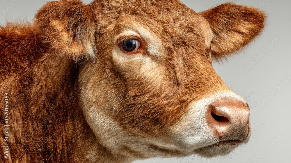 A young calf displays a curious demeanor, with soft brown fur and bright eyes. The animal is positioned towards the viewer, emphasizing its gentle features and youthful charm. A young calf displays a curious demeanor, with soft brown fur and bright eyes. The animal is positioned towards the viewer, emphasizing its gentle features and youthful charm.