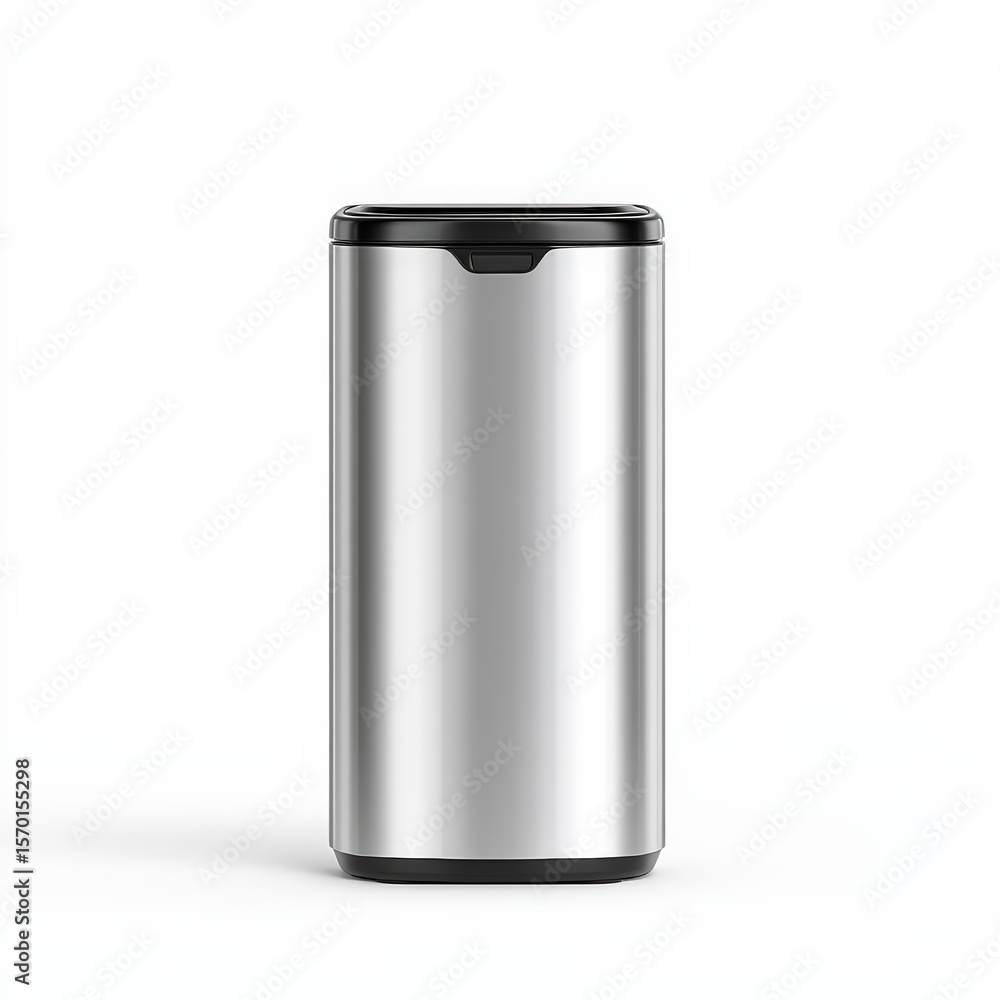 A sleek, modern stainless steel trash can with a black lid, designed for hygienic and stylish waste disposal in homes or offices. A sleek, modern stainless steel trash can with a black lid, designed for hygienic and stylish waste disposal in homes or offices.