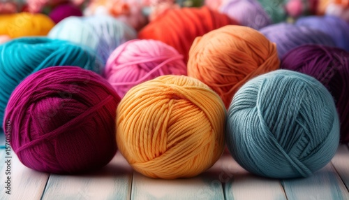 vibrant wool yarn balls are waiting to be used for knitting and crocheting
