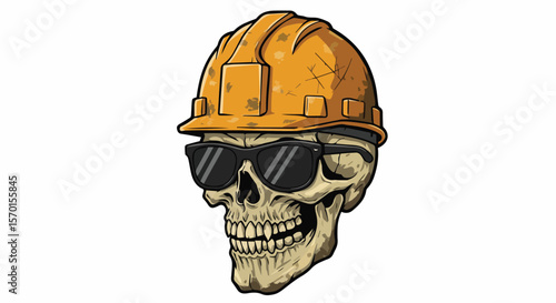 Cool Cartoon Skull with Hard Hat and Sunglasses 