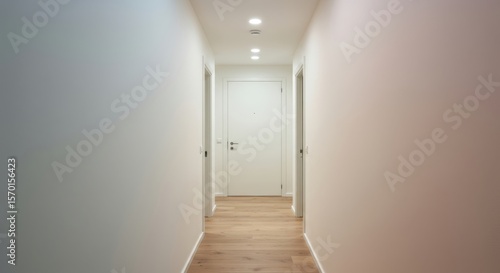 Modern Minimalist Hallway Interior Design with White Walls and Light Wood Flooring