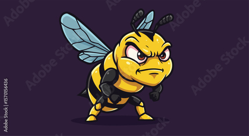 Muscular Cartoon Bee with Boxing Gloves