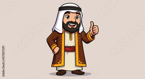 Happy Cartoon Arab Man Giving Thumbs Up