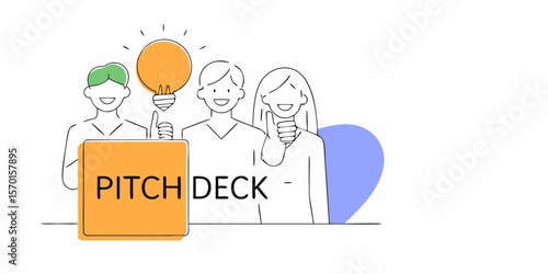 Team with Pitch Deck and Idea Lightbulb