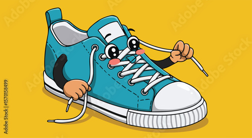 Cute Cartoon Sneaker Tying Shoelaces
