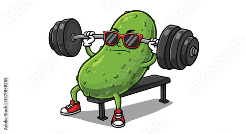 Strong Cartoon Pickle Lifting Weights 