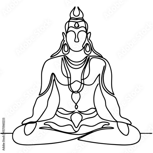 Shiva wallpaper showing deity in lotus position against white background. Shiva wallpaper presents spiritual image with meditative pose, focused on inner peace and enlightenment.