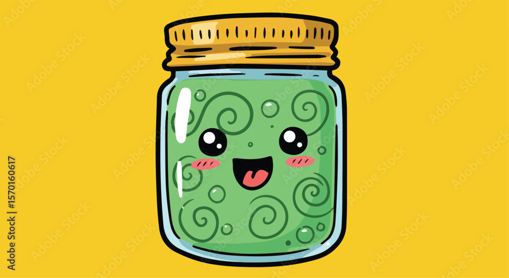 Cute Cartoon Jar with Swirling Green Contents
Cute Cartoon Jar with Swirling Green Contents