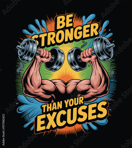 Be Stronger Than Your Excuses Motivational Fitness Illustration