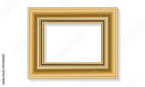 Thick Square Golden Picture Frame with Shadow. Vector Illustration Isolated on White Background