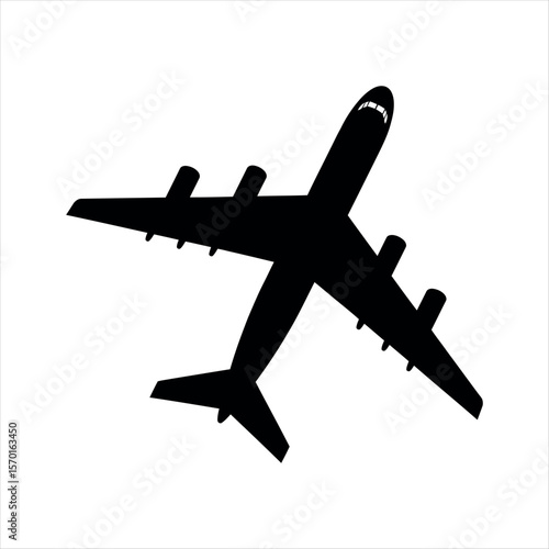 Black silhouette of a jet airplane in flight aircraft