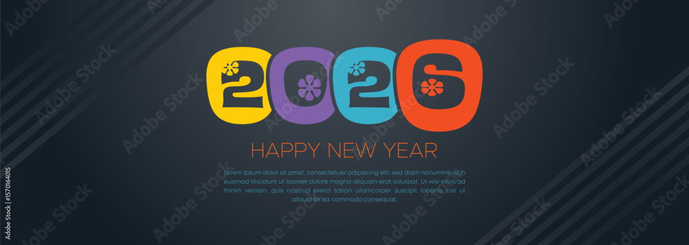 Obraz premium Retro Style New Year 2026 Banner with Bold Colors and Rounded Typography for Modern Promotions