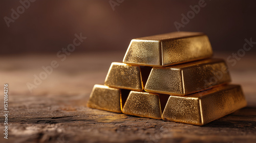 Wallpaper Mural A gleaming stack of gold bars sits on a rustic wooden surface, symbolizing wealth, investment, and the timeless allure of precious metals. Torontodigital.ca