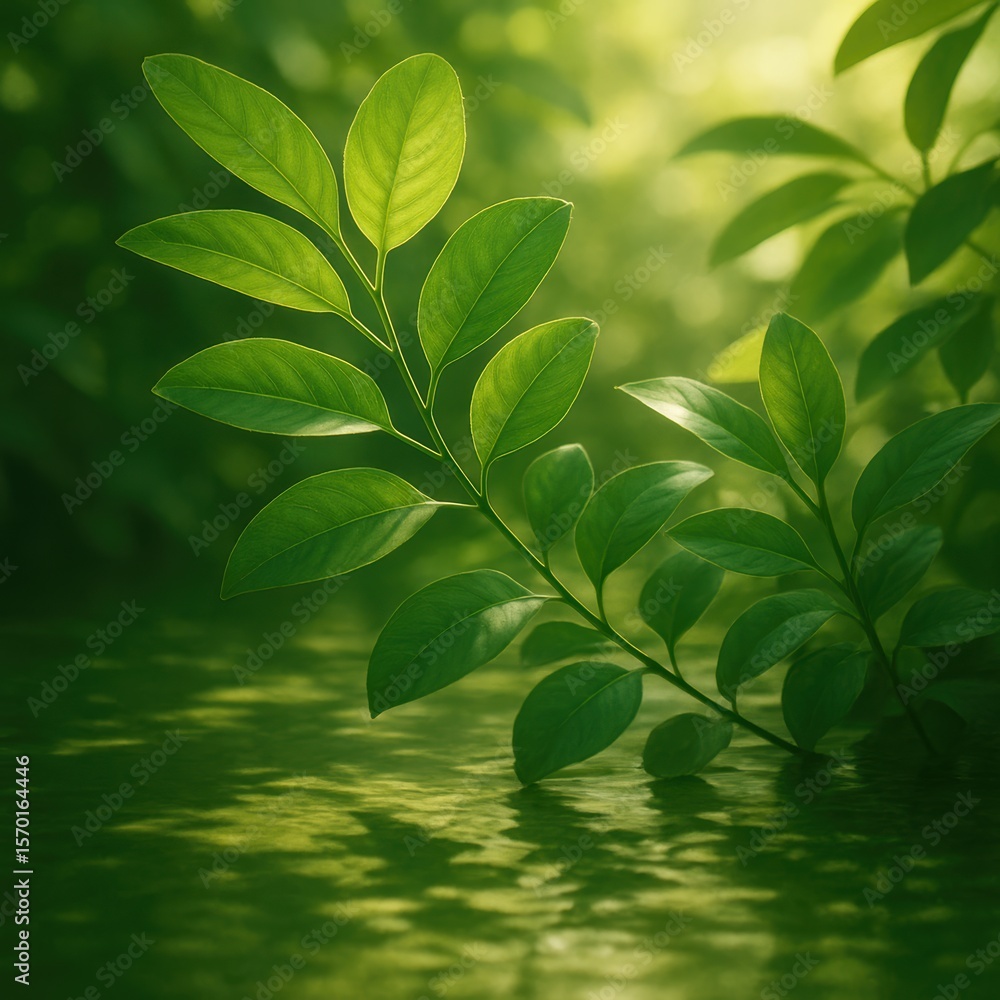 Obraz premium Vibrant green leaves in sunlight creating a lush natural backdrop