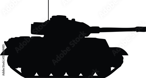 Military tank silhouette vector illustration with cannon and antenna in black side profile design