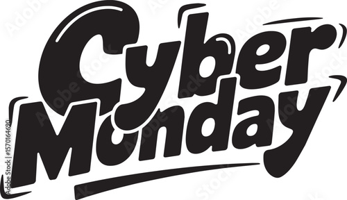 CYBER MONDAY Hand-drawn Style text Graphic black silhouette vector, Simple silhouette Design vector icon with Transparent background. A bold, stylized font text, Perfect for Sales Promotions