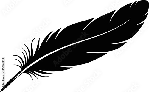  Feather Silhouette – Black Vector for Writing, Flight, and Freedom Concepts