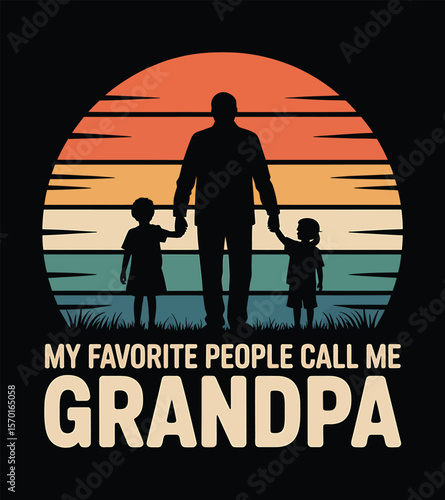 My Favorite People Call Me Grandpa A Retro Sunset Silhouette Design