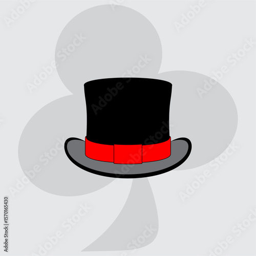 Black Magician Hat Icon with Red Ribbon on Light Background