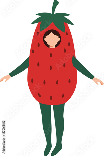 Child wearing strawberry costume playful fruit outfit for kids fun dress up party celebration creative idea