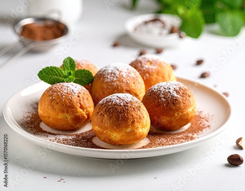 Wallpaper Mural Plate of round pastries dusted with powdered sugar Torontodigital.ca