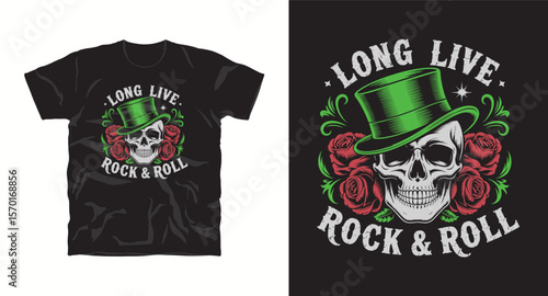 Rock style typography vector graffite t-shirt design print, Concert, Live show t-shirt design, Rock stage show, Rock and Roll, Skull head