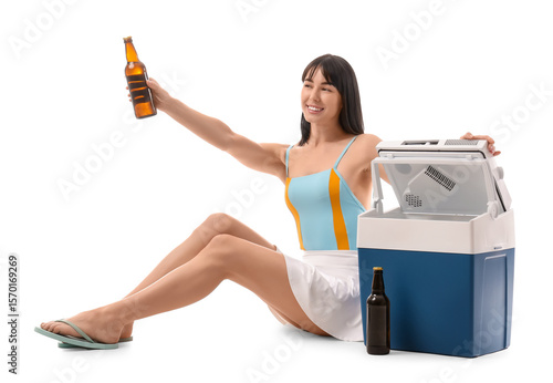 Young woman with portable f...