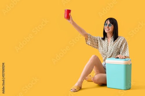 Young woman with portable f...