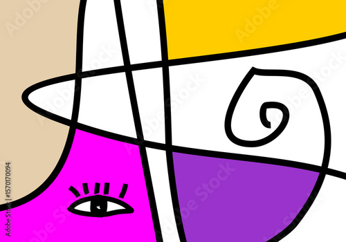 modern cubism illustration of abstract human faces merged into one composition.