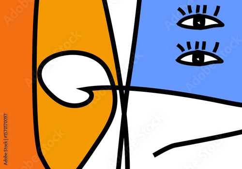modern cubism illustration of abstract human faces merged into one composition.