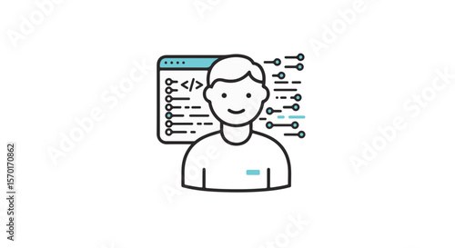 Illustration of a person in front of the coding platform 