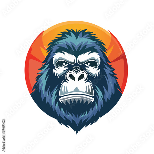 Wallpaper Mural Intense Gorilla Head Illustration With Orange Sunburst Background Aggressive Expression Wild Animal Mascot Strong Primate Graphic Torontodigital.ca