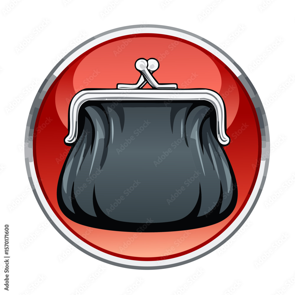 Fototapeta premium Black coin purse illustration in red frame saving and spending money fashion accessories finance investment symbol vector