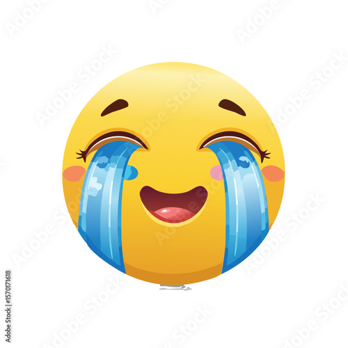 Cartoon emoji laughing and crying streams of tears yellow face positive emotion humour happiness sadness irony expression