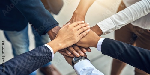 Wallpaper Mural Diverse hands stacked together in unity teamwork Torontodigital.ca