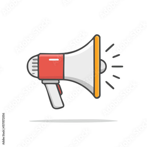 Red and white megaphone illustration on black background for communication
